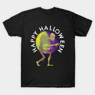 Happy Halloween Zombie Graveyard Full Moon T-Shirt